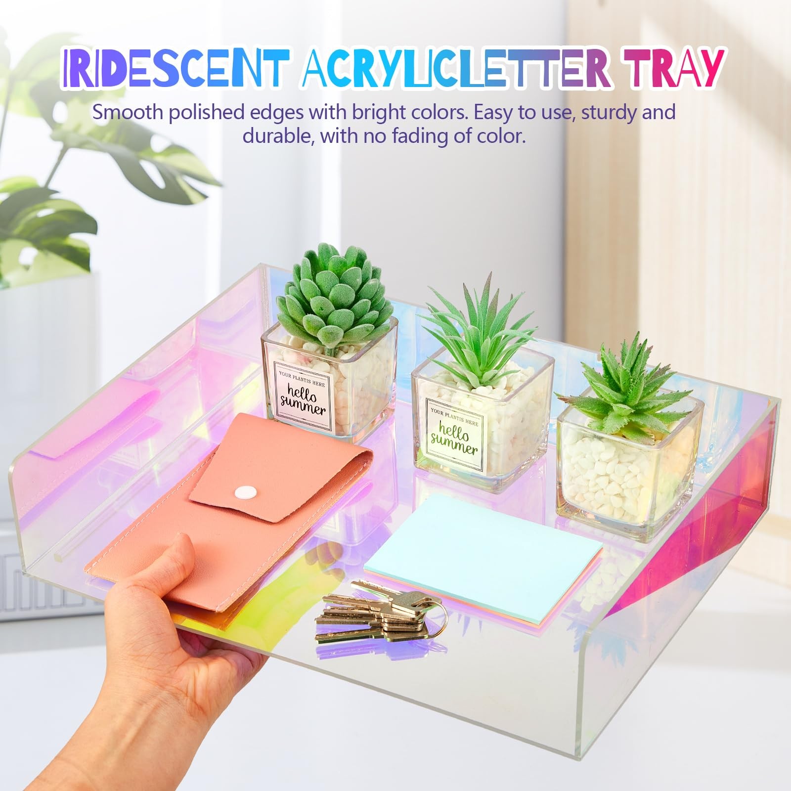 3 Pcs Iridescent Acrylic Letter Organizer Stackable Tray Document Horizontal
