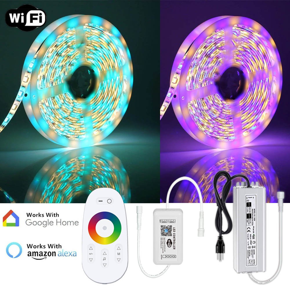 WiFi 200FT 100FT 80FT 60FT 50FT 20FT RGB+WW LED Strip Light Alexa Echo 12V PSU