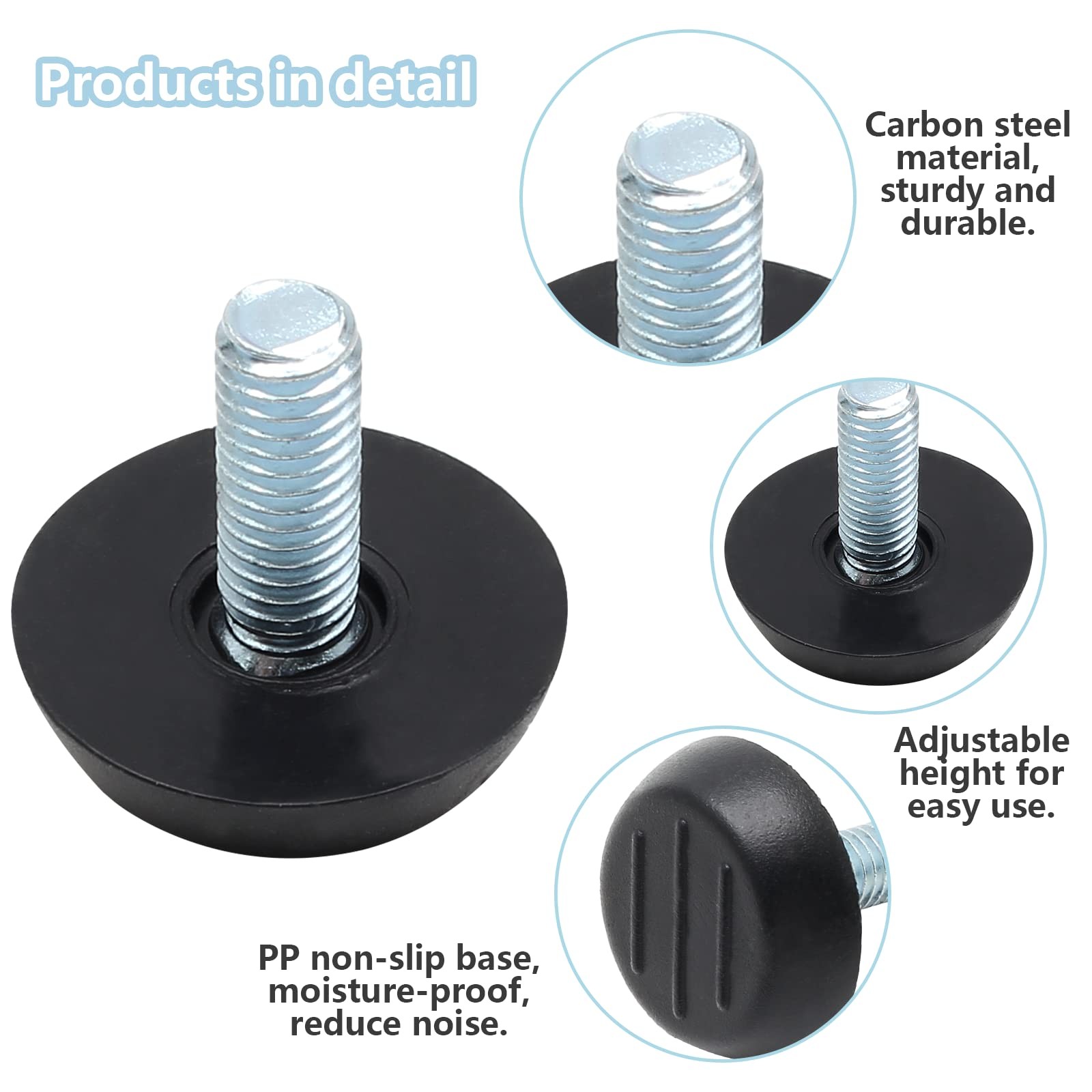 20Pcs M6 Thread Furniture Levelers Adjustable Screw On Furniture Glide Leveling