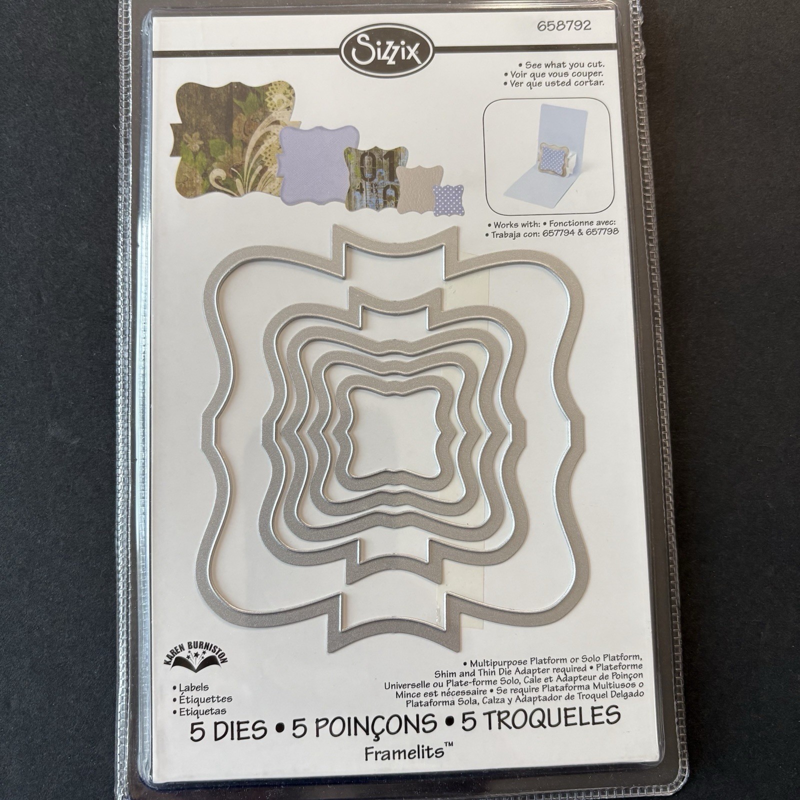 Sizzix Labels Set of 5 Nesting Framelit Dies New Barnard 658792