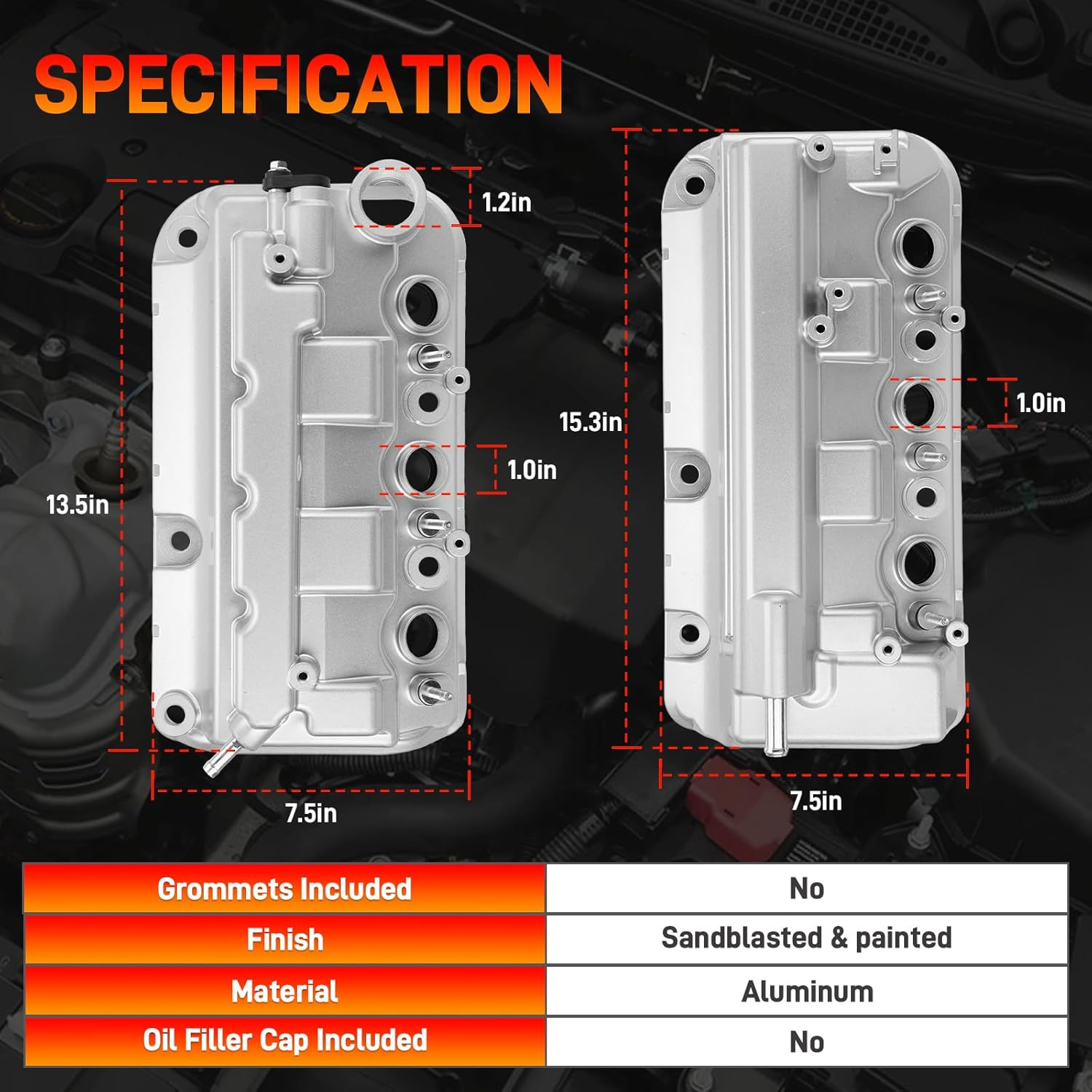 2Pcs Aluminum Front & Rear Valve Cover for Honda Accord Odyssey Pilot 3.5L V6