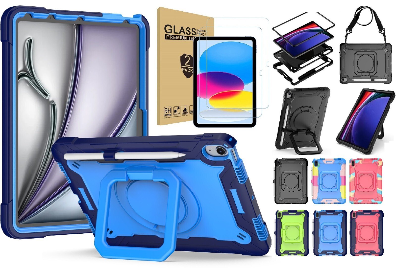 Case For iPad (A16) iPad Pro iPad Air 11" 10.9'' with Rotating Stand and Strap