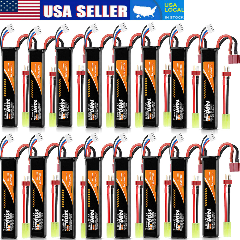 11.1V 1400mAh 30C 3S Airsoft LiPo Battery with Deans T Plug to Mini Tamiya Cable