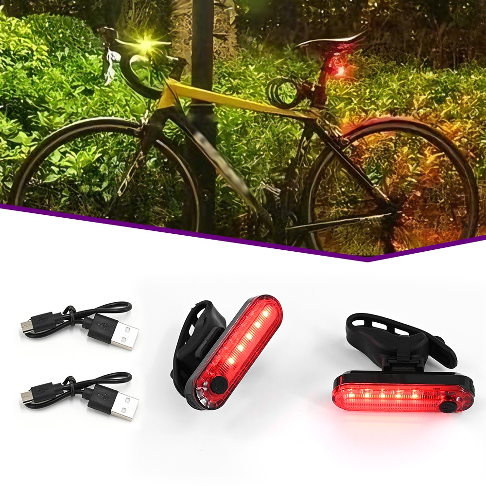 2 Set USB Rechargeable LED Bicycle Headlight Bike Front Rear Light Cycling Lamp