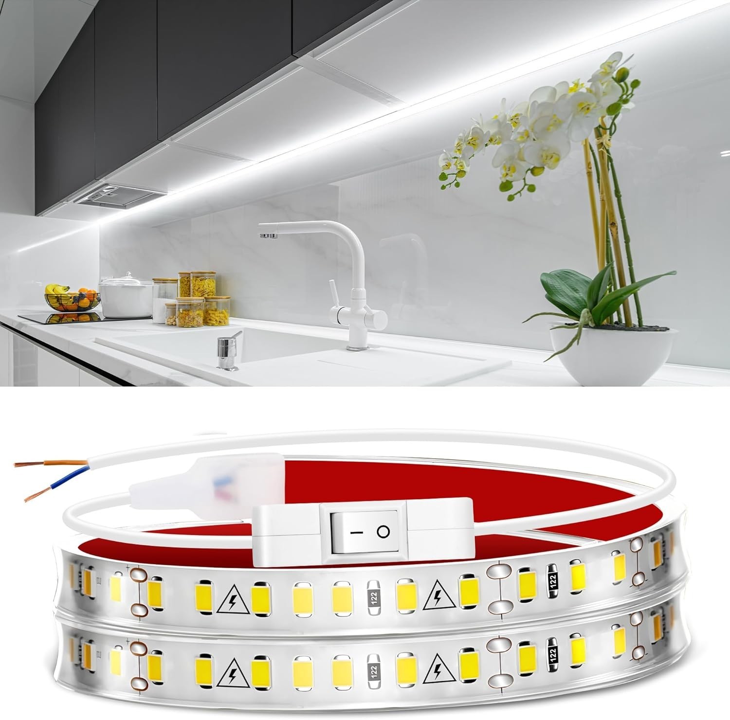 Under Cabinet LED Strip Lighting Hardwired 24in, Ultra Bright Small LED Light