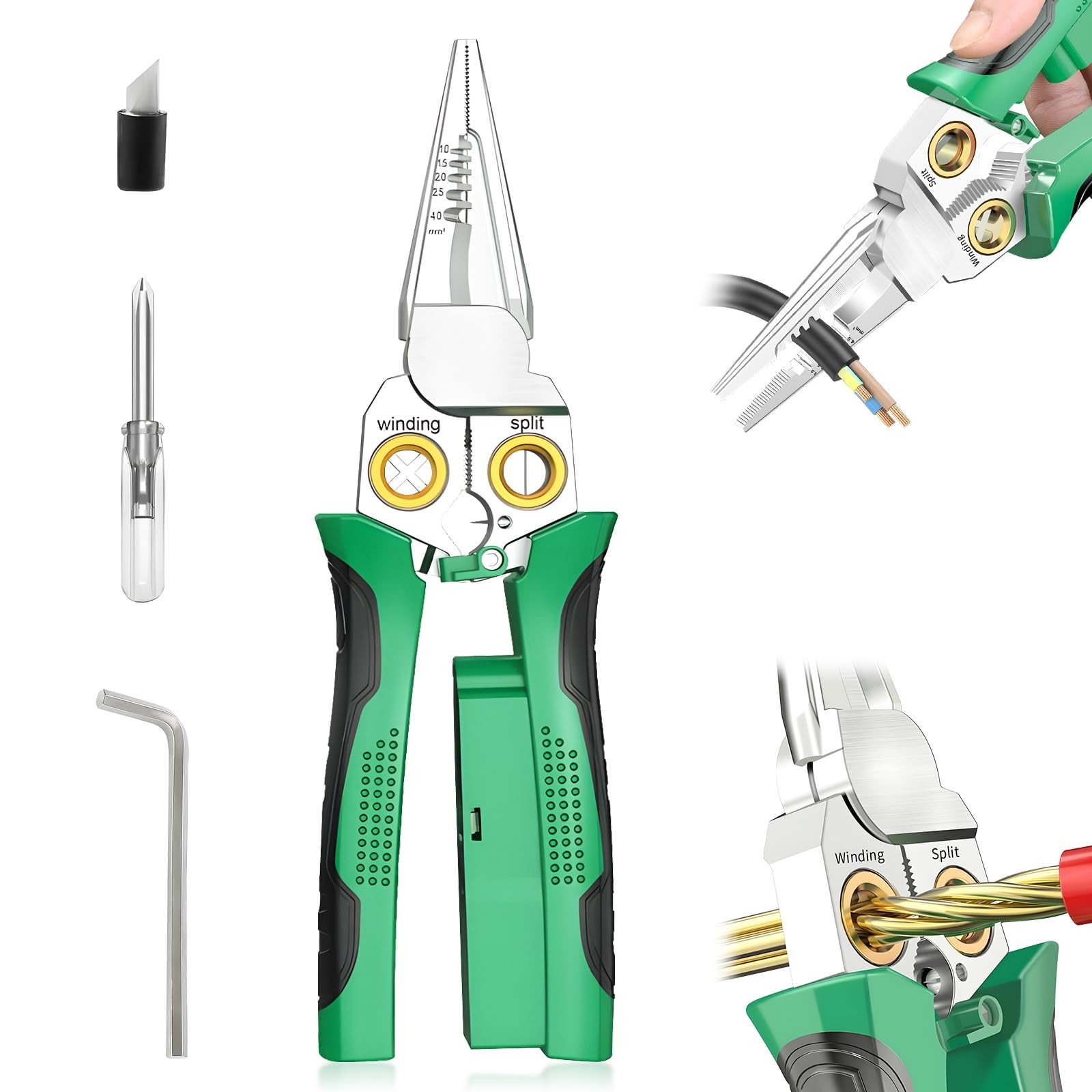 8 in 1 Wire Stripper with Voltage Tester 12-250V AC/DC Alarm Green Tool