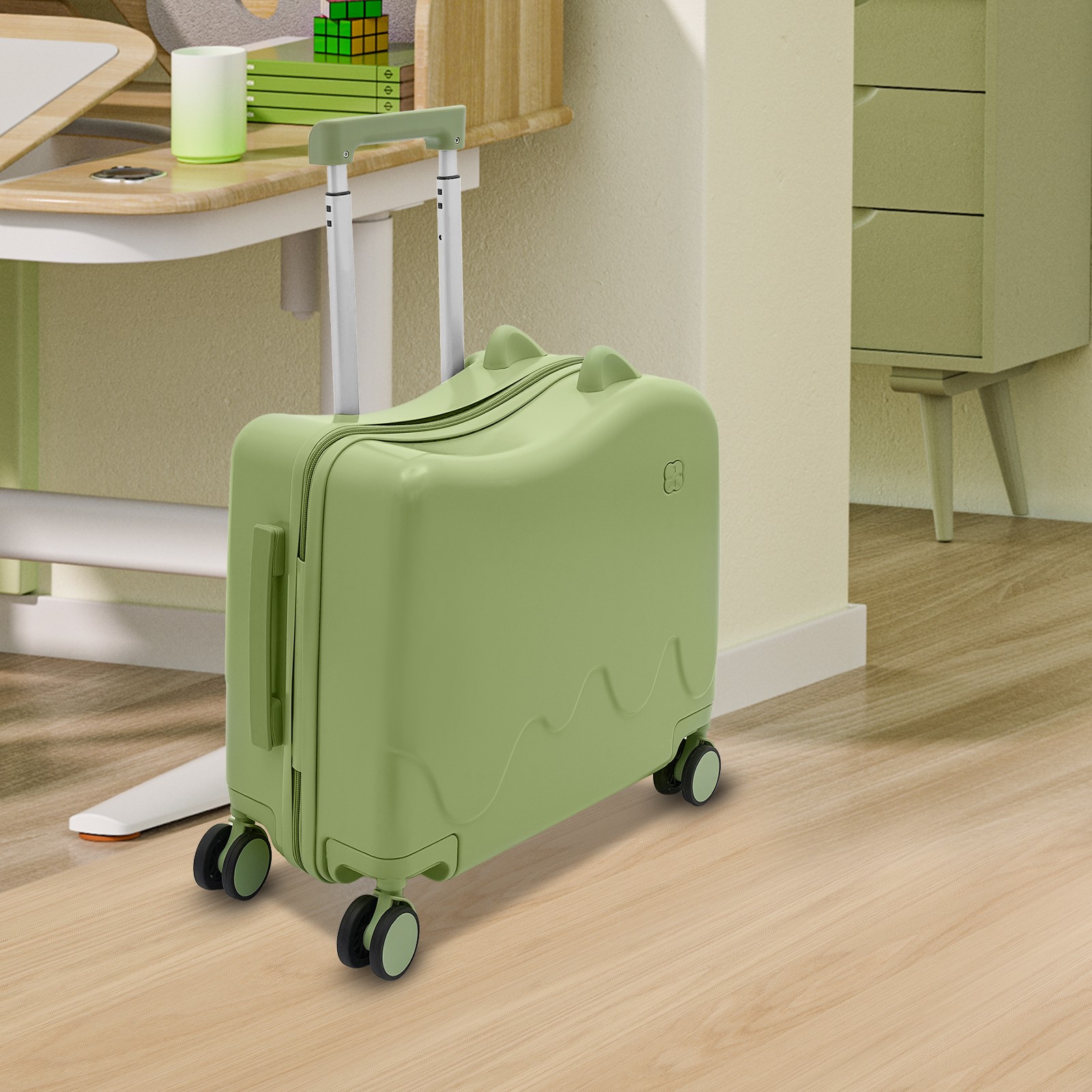 Kids Ride-On Suitcase 18 Inch Olive Green Luggage with Comfortable Seat