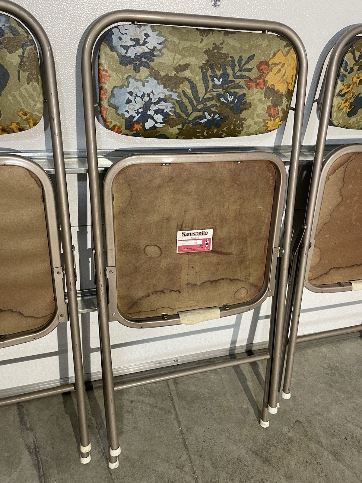 Samsonite 4 Folding Chair Set Padded Green Floral 1960s MCM Flower Power 1674