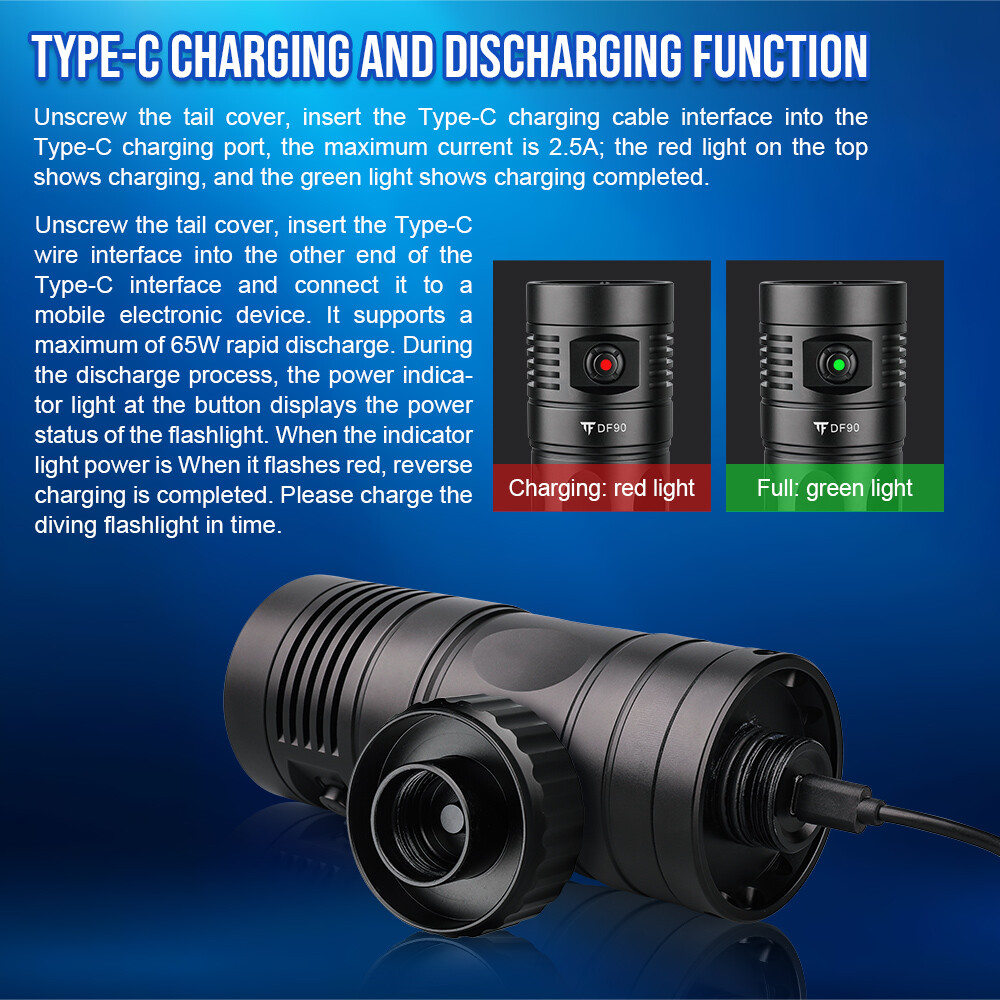 TustFire DF90 Kit 15000Lumen Brightest LED Diving Light Waterproof Flashlight