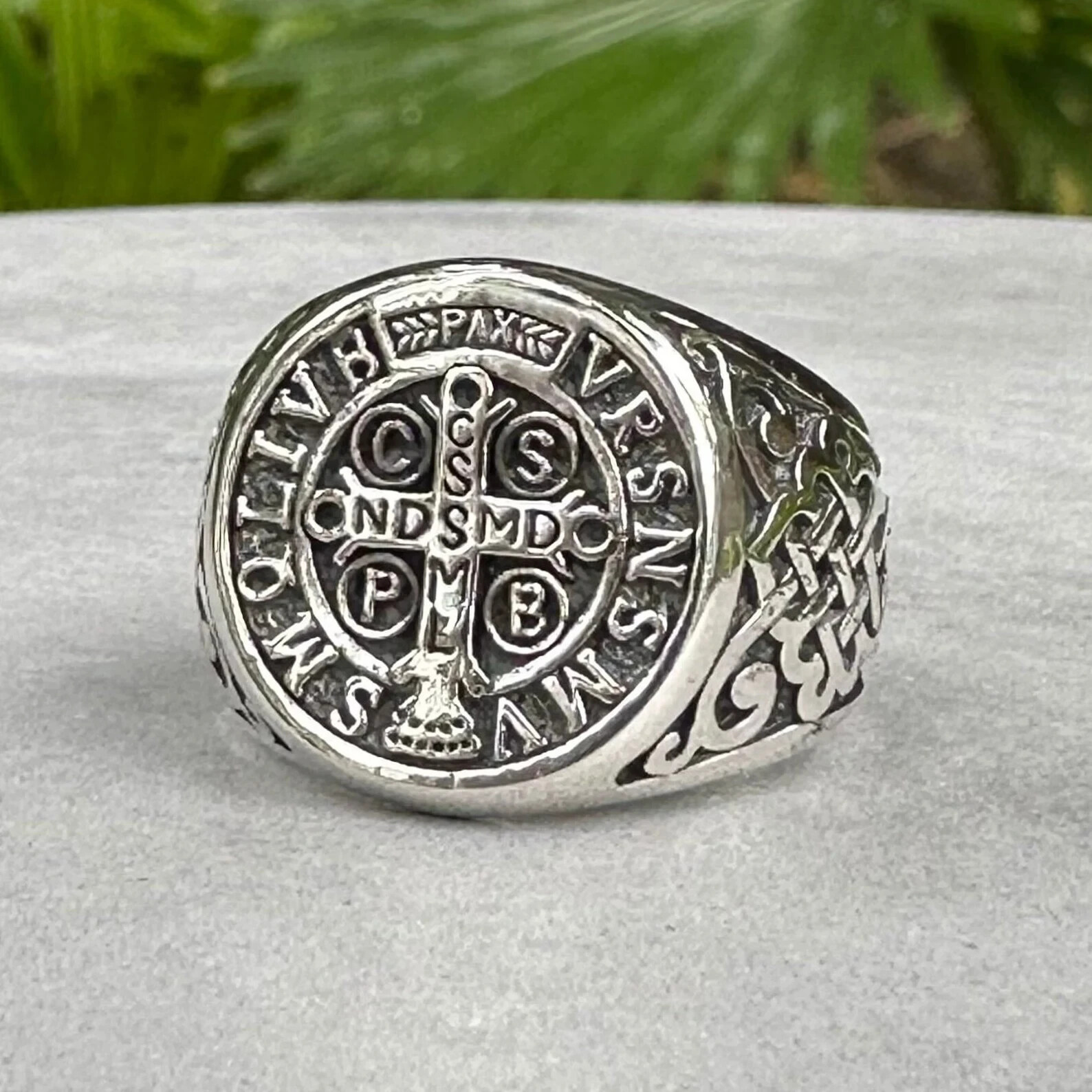 Handcrafted 925 Sterling Silver Cross Saint Benedict Christian Crucifix Ring