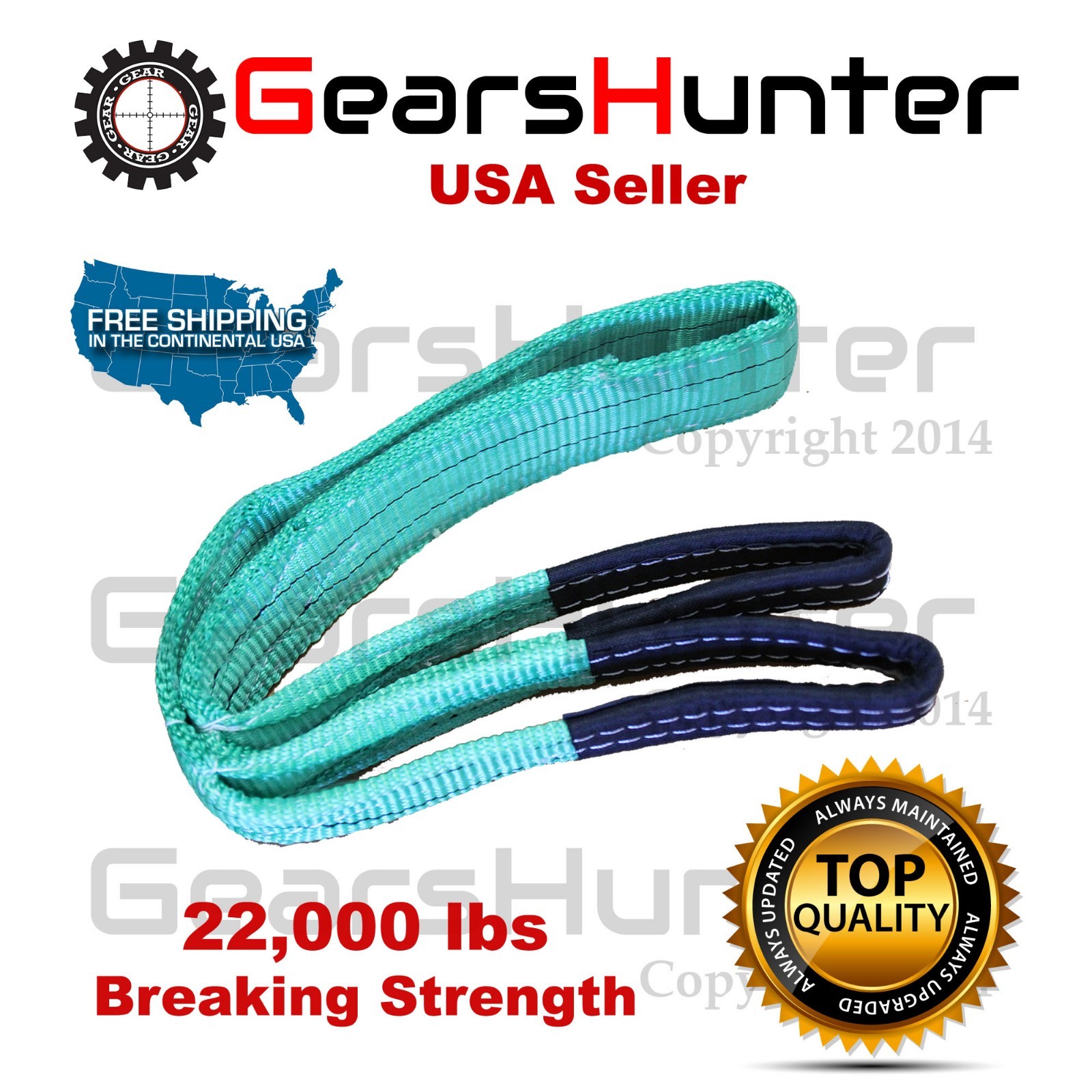 2" x 20' 2-Ply Nylon Web Sling Lift Tow Strap Heavy Duty 22000 LBS