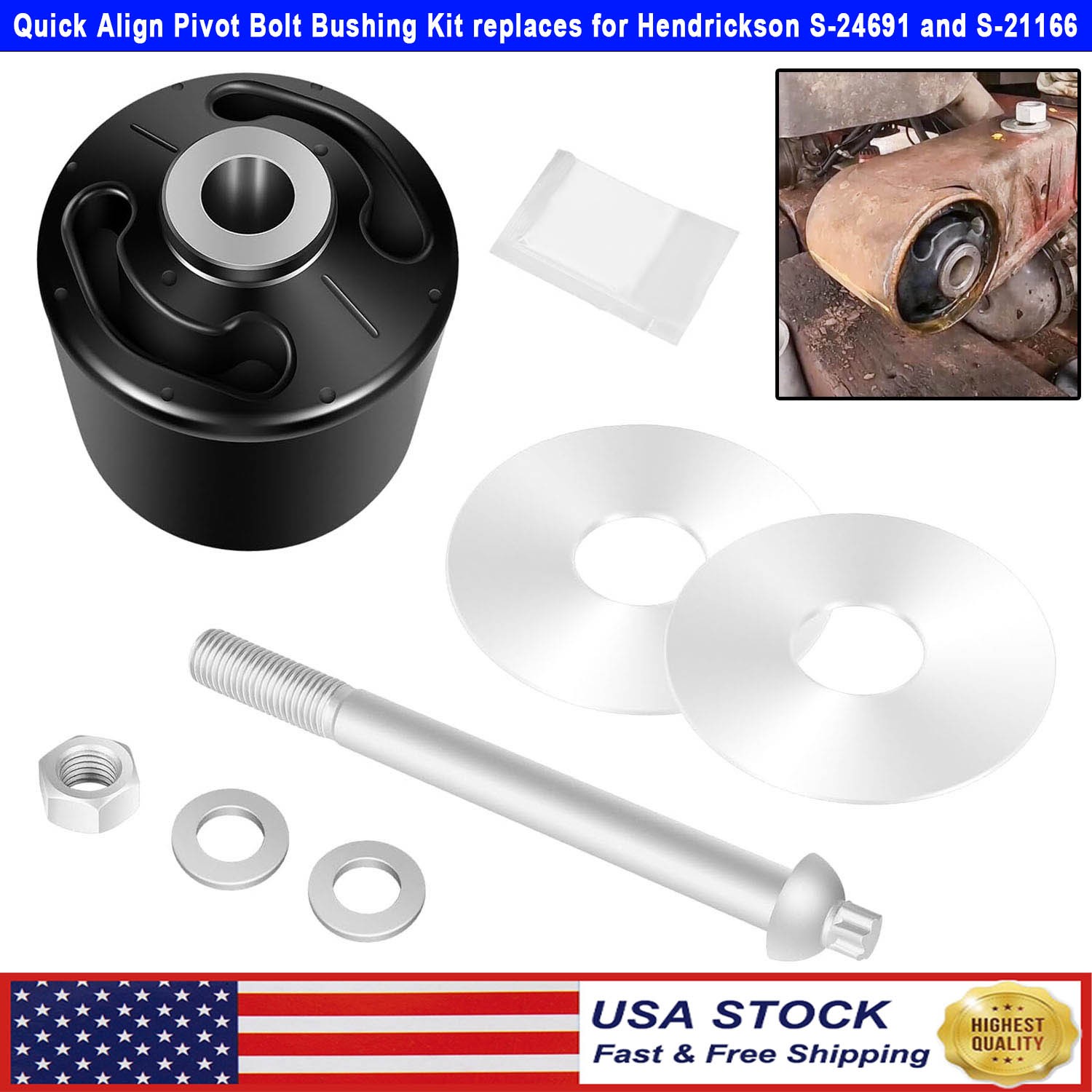 Quik-Align Pivot Bolt Bushing Kit For Hendrickson Turner Lift Trailer HLM FM20