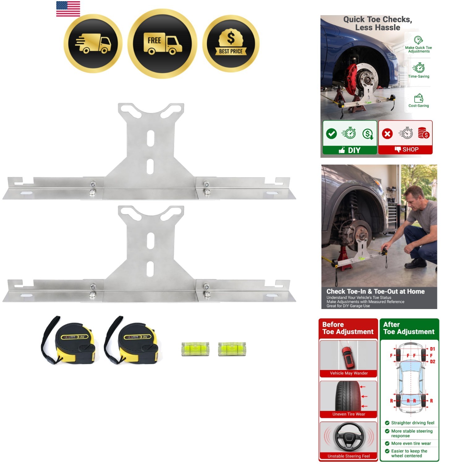 Wheel Alignment Tool for DIY Toe Adjustment, Stainless Steel Toe Alignment Pl...