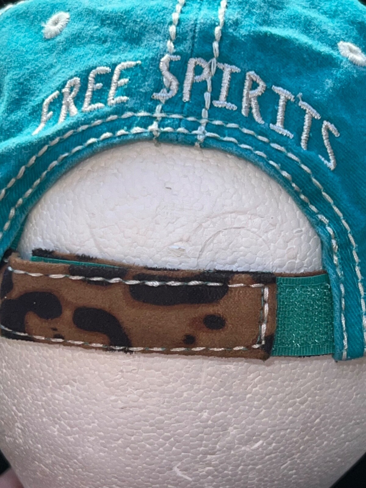 Teal Faux Leopard Print Hat Cap Hook Loop Districts4350 Free Spirits Patch EUC