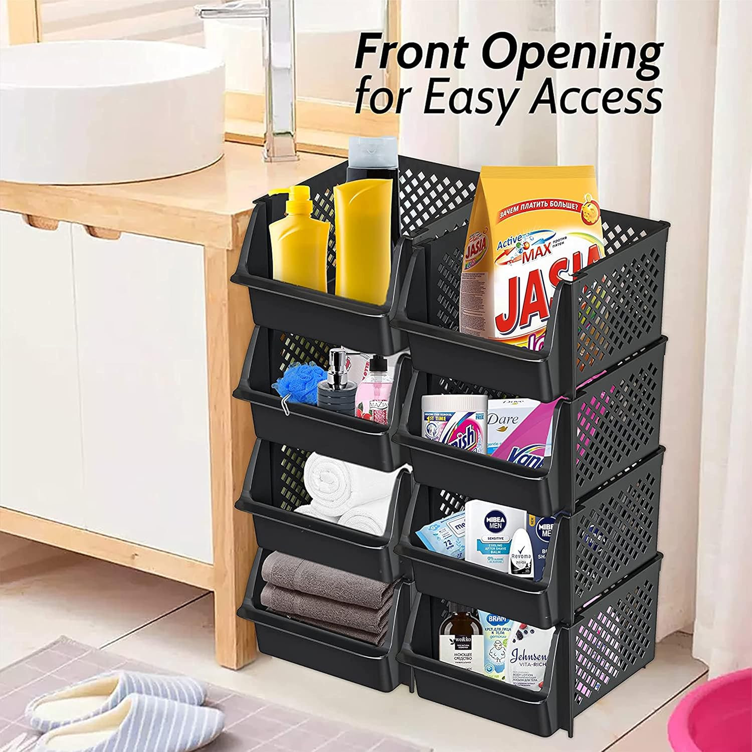 Tidyfriend Stackable Storage Bins for Pantry - 8 Pack Stackable Bins for Organiz