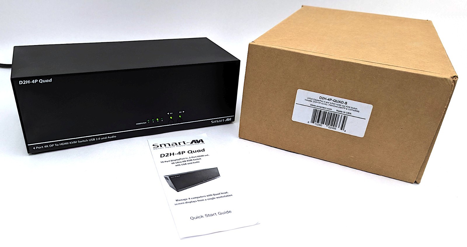 Smart-AVI D2H-4P-QUAD-S 4-Port Quad-Head DP to HDMI KVM Switch 4K USB 2.0 Audio