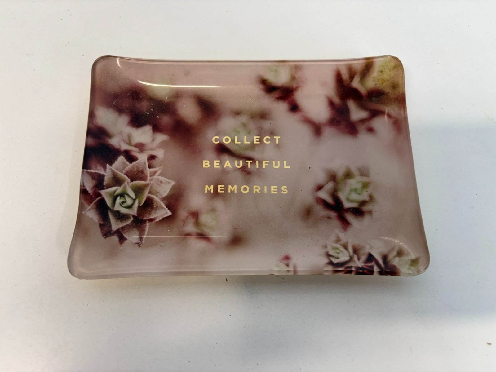 Fringe “Collect beautiful Memories " small jewelry trinket tray Pink Floral Gold