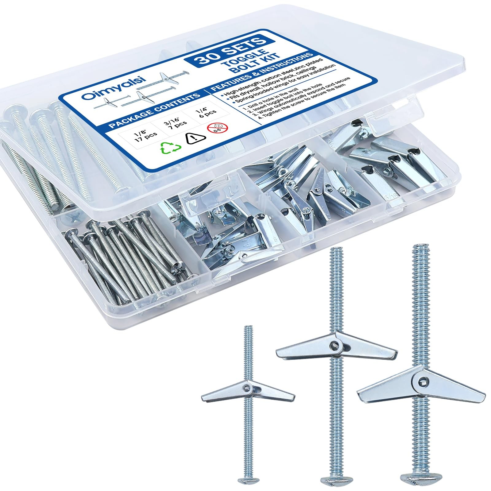 30 Sets Toggle Bolts for Drywall, Heavy Duty Metal Drywall Anchors Kit – 1/4,...