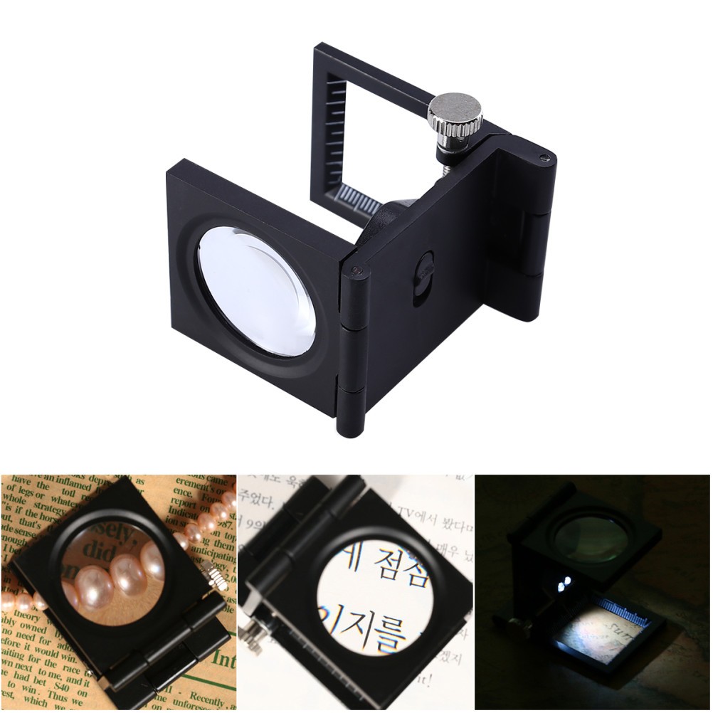 Portable Three Folding Desktop 8X Magnifier Glass Stand with Led Lights Scale