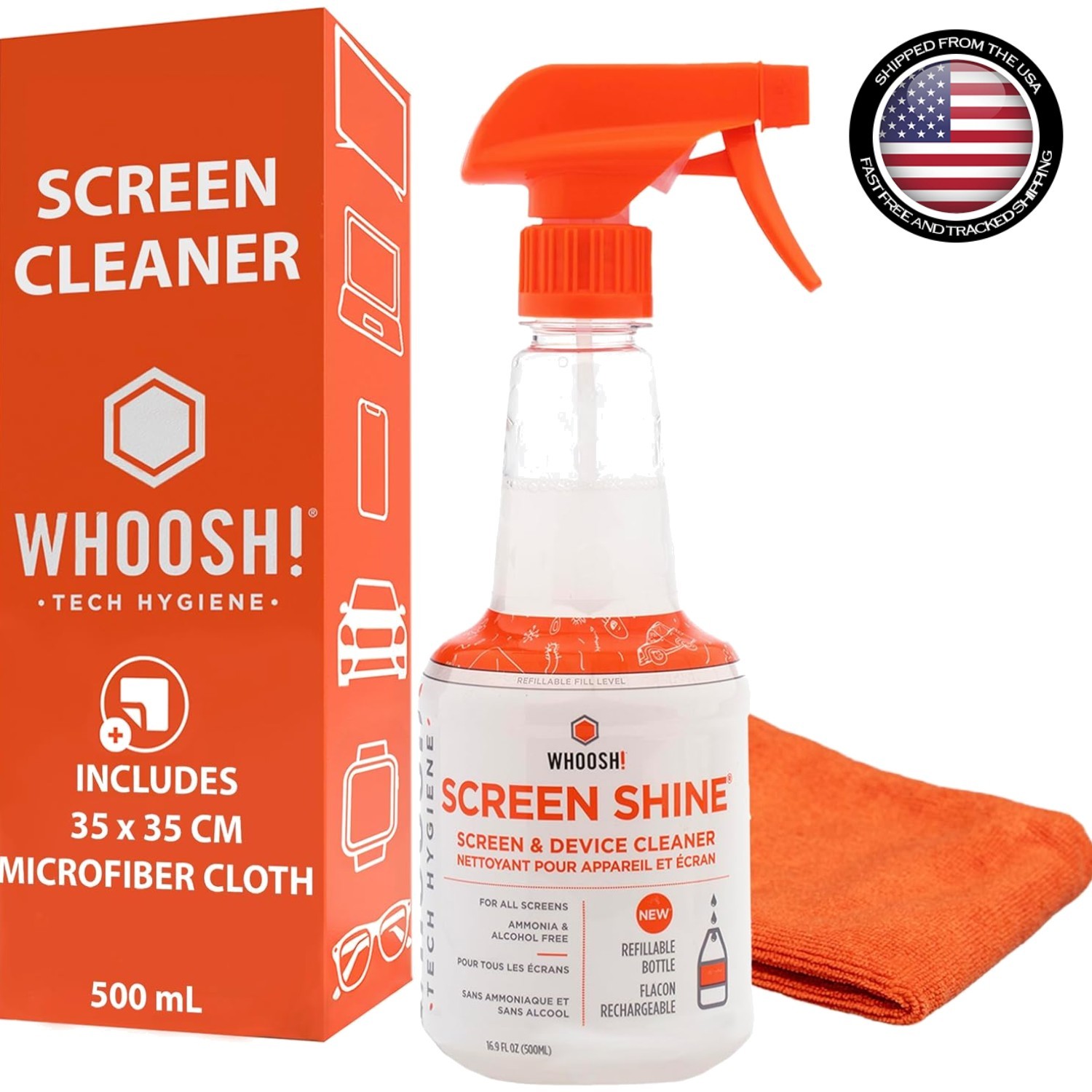 Streak-Free 16.9 fl oz Screen Cleaner Kit with  Microfiber Cloth Included