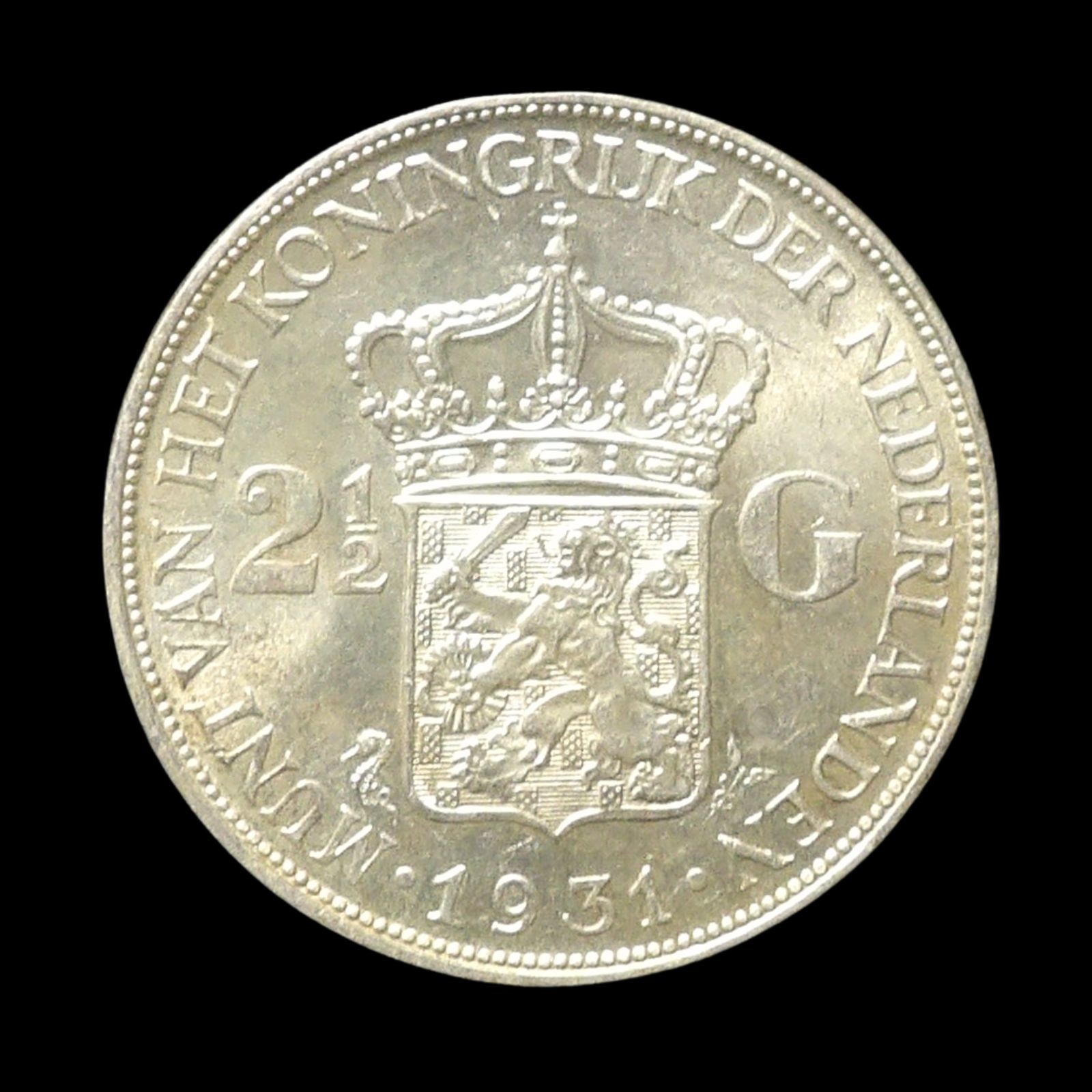 1931 NETHERLANDS (WILHELMINA) 2 1/2 GULDEN SILVER (0.720) UNC COIN