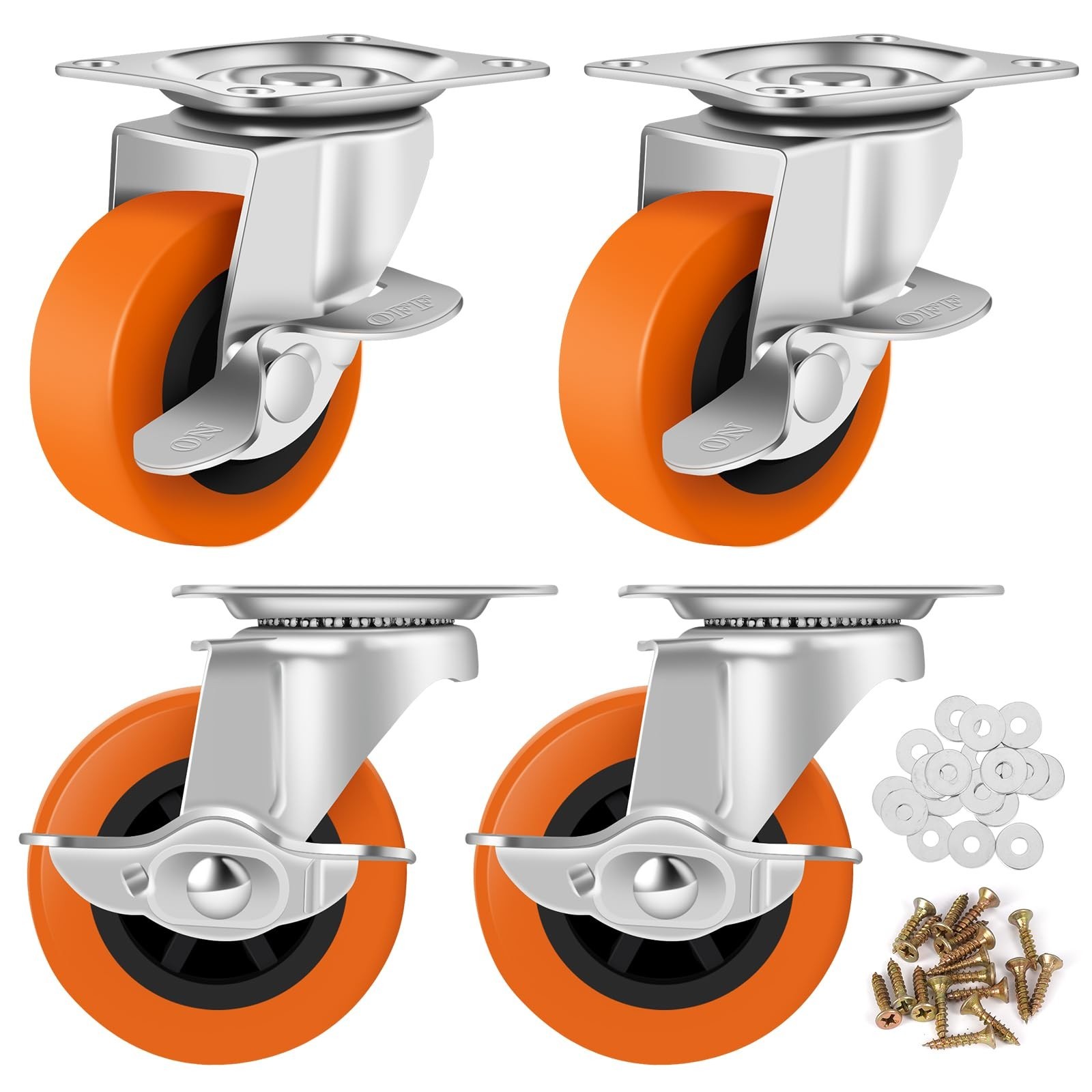 Caster Wheels, 3 Inch Casters Set of 4, Heavy Duty Caster with Brake, Locking...