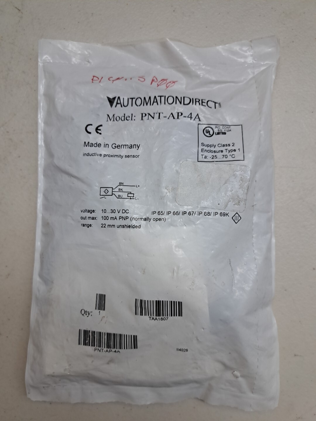AUTOMATIONDIRECT PNT-AP-4A INDUCTIVE PROXIMITY SENSOR 10-30 VDC 100 mA PNP