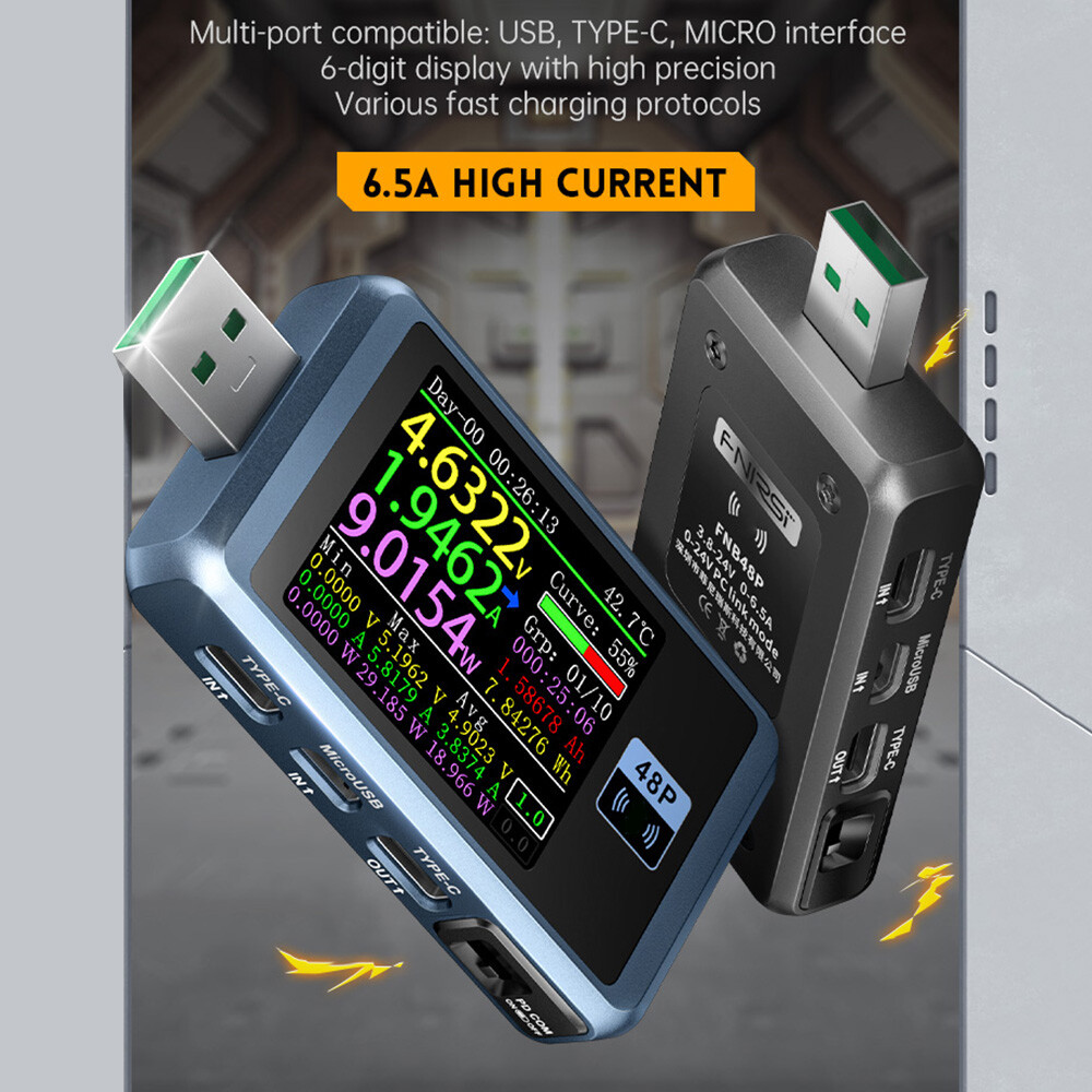 FNB48P Bluetooth USB Tester Voltmeter Ammeter Type-C Charge Detection Trigger US