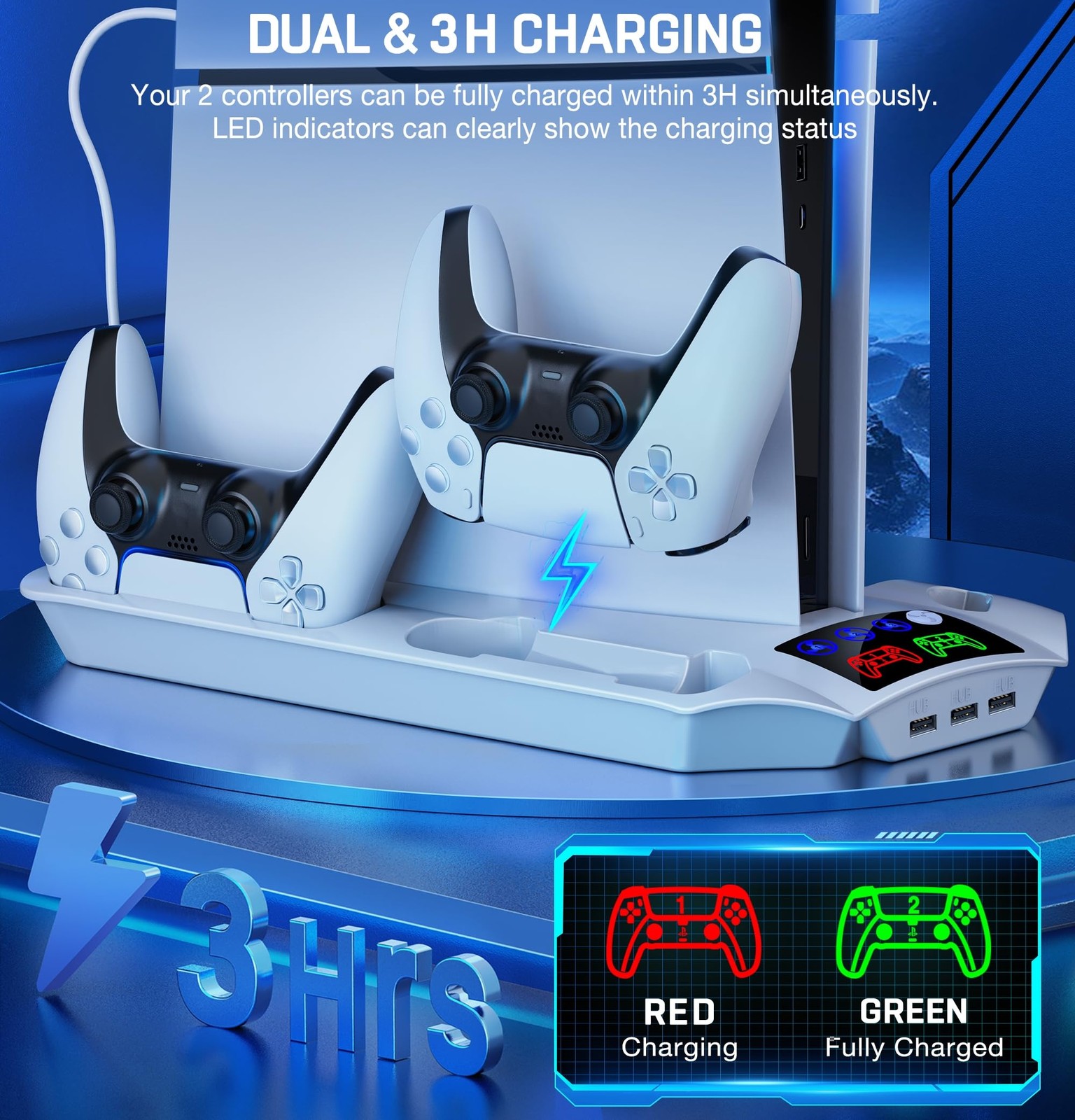 PS5 Pro/Slim/PS5 Stand and Cooling Station with Controller Q254-PS5