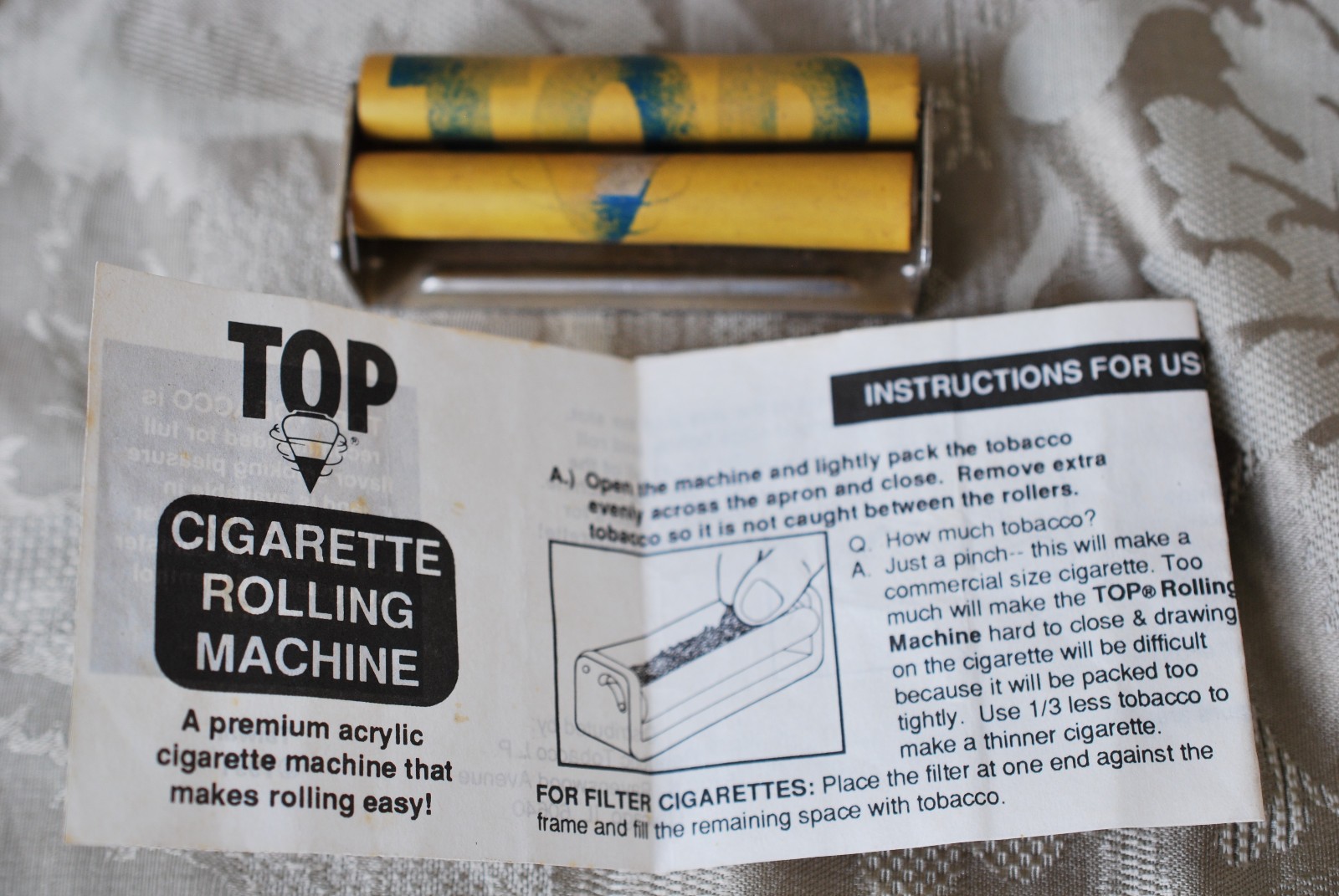 1991 Top Cigarette Roller & Instructions, Flints Papers & Tally-Ho Package Ruler