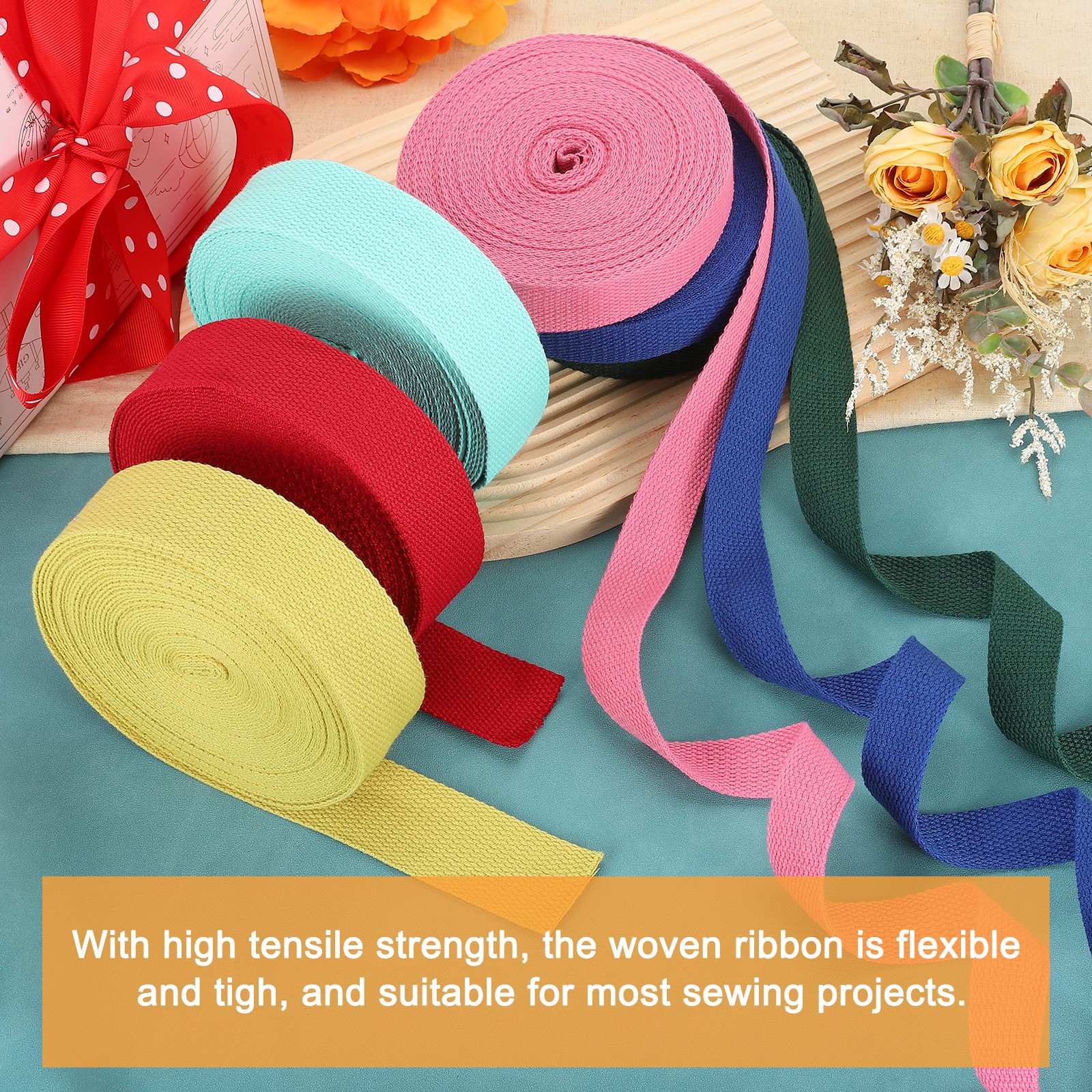 Cotton Webbing 1.5 Inch 11 Yard Polyester Cotton Webbing Strap, Light Blue