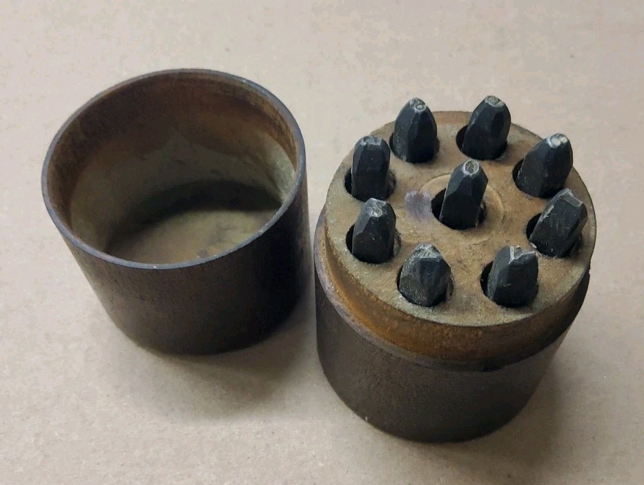 Vintage 9 pc Steel Number Punch Set in Round Wooden Case 1/4" Sq. Leather Worker
