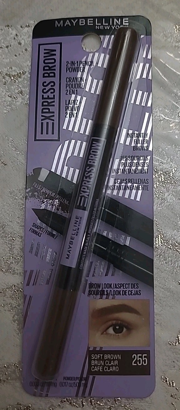Maybelline Express Brow 2-in-1 Pencil + Powder, Soft Brown 255, 0.003 oz