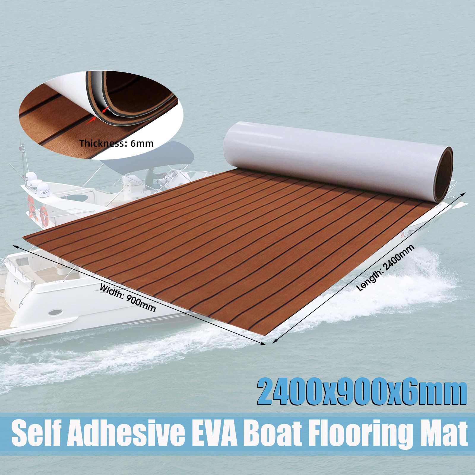 Brown 94.5" EVA Foam Boat Decking Sheet Mat Faux Teak Marine Yacht Flooring Mat