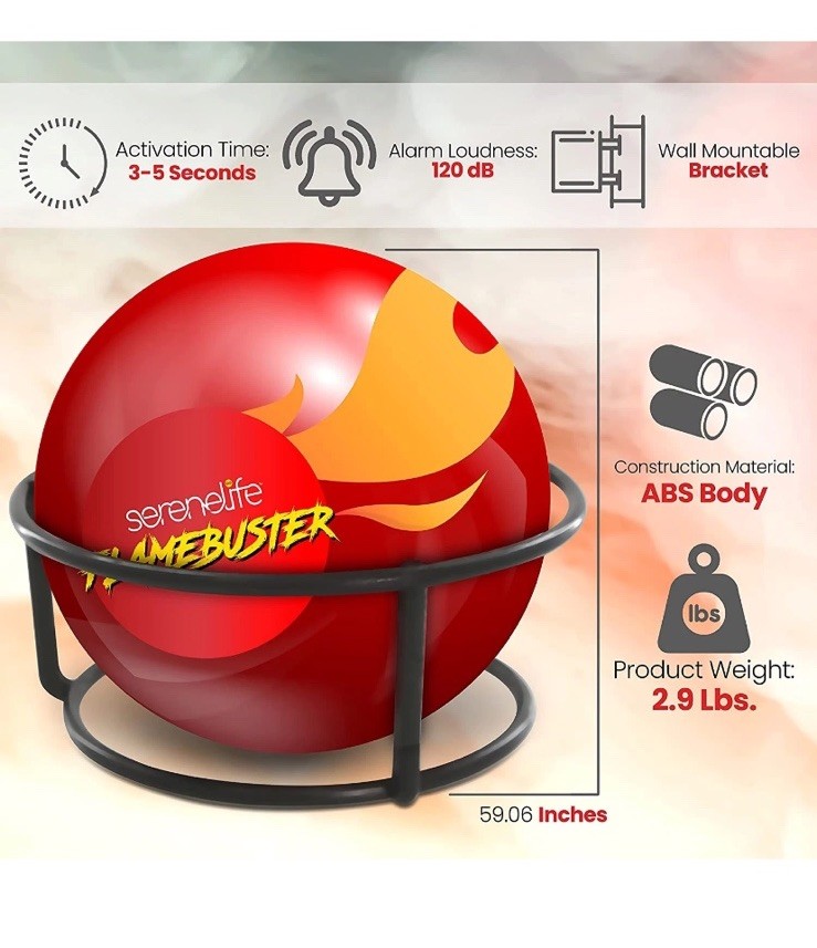 SereneLife Automatic Fire Ball Extinguisher W/ Mounting Bracket- Fire Safety NIB