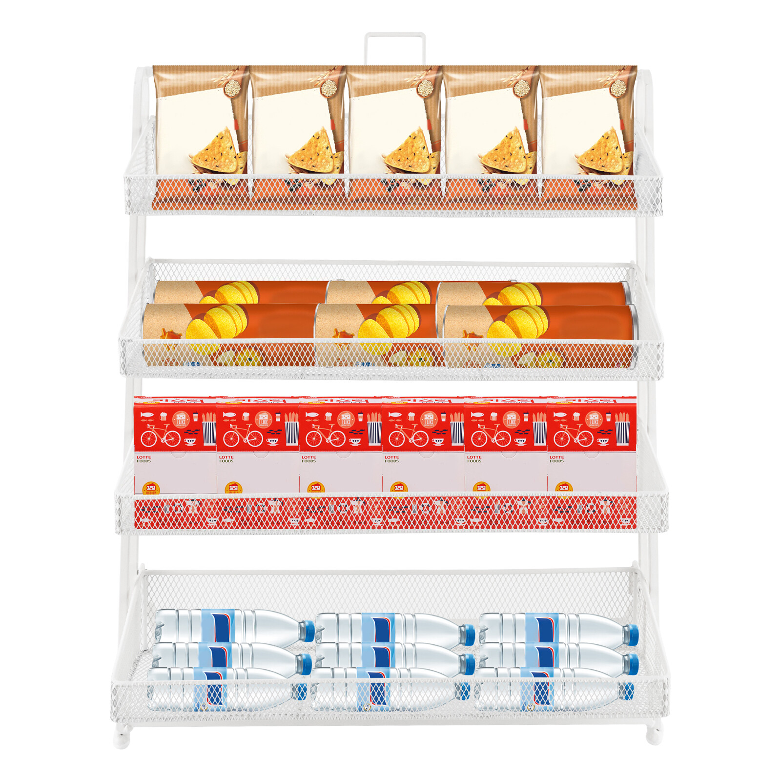 4 Tiers White Retail Store Candy Display Rack Shelving Snack Storage Organizers