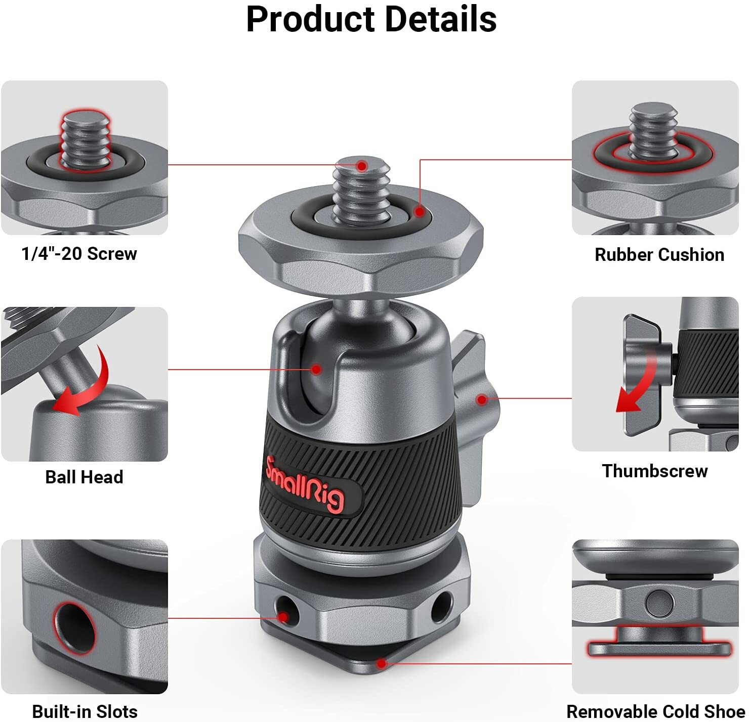 SmallRig Mini 360° Panning Ball Head with Removable Cold Shoe Mount（2 Pack -2948