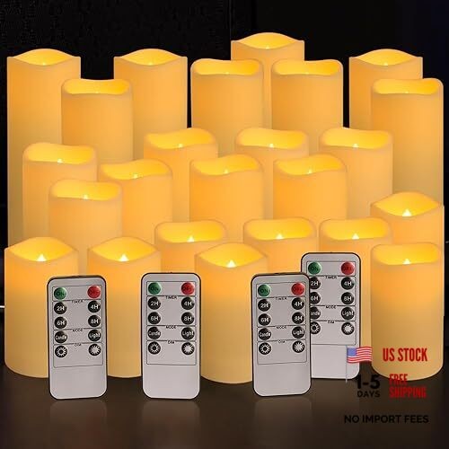 Set of 24 Waterproof Outdoor Flameless Candles, LED Candles with 4 24Pack-Iovry