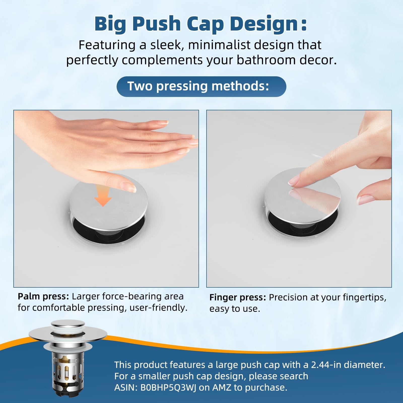 Hibbent Upgraded 3 in 1 Bathroom Sink Drain Strainer, Universal Pop Up Chrome