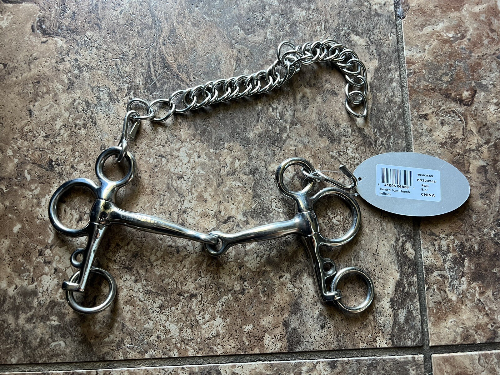 5.5" Centaur Stainless Steel Jointed Tom Thumb Pelham With Leather Converter