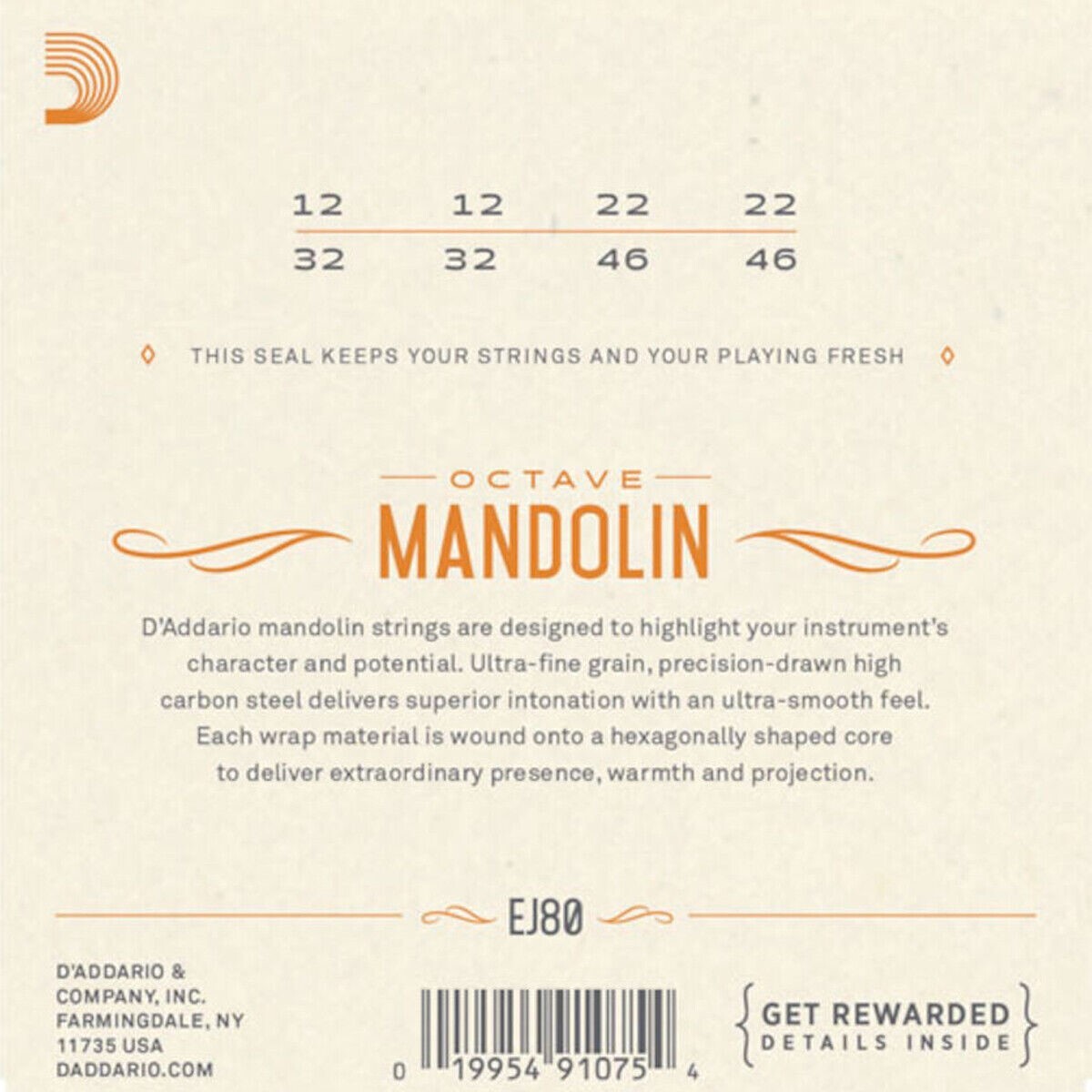 D'Addario Octave Mandolin Strings 2 Sets Phosphor Bronze Medium Loop End