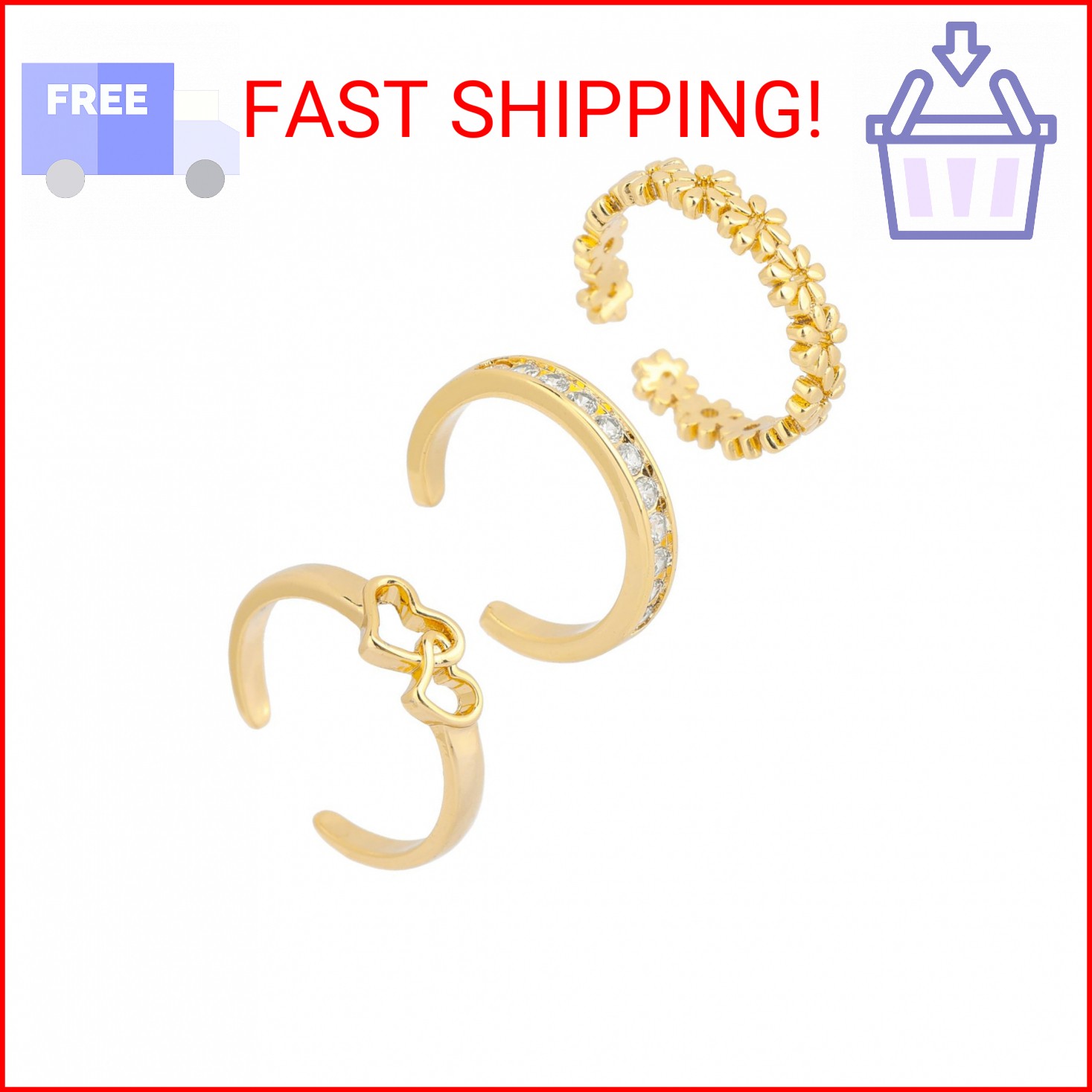 Mikovivi 3pcs Toe Rings for Women, 3 Styles Non Tarnish Gold-Colored Adjustable