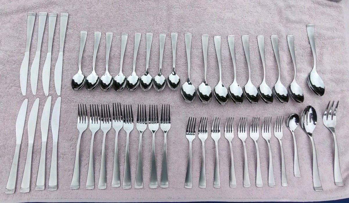 44pc Cambridge Gratitude Sand Stainless Flatware Complete service for 8+Serving