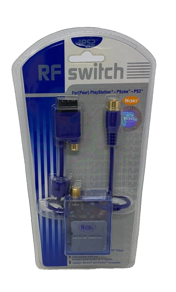 NEW Naki RF Switch for Playstation, PS1 and PS2 Clear/Blue SEALED