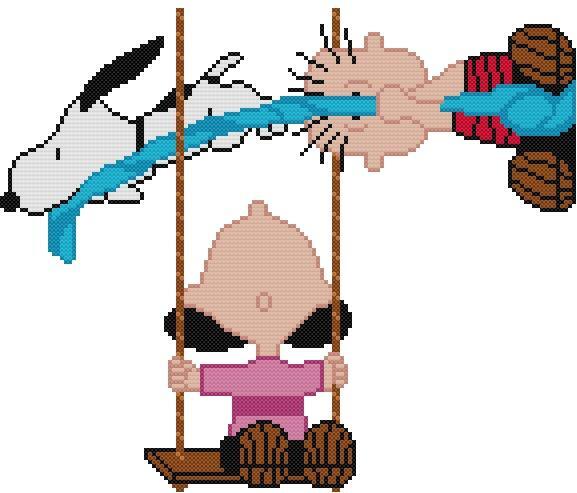 CROSS STITCH+ CRAFT PATTERN Lucy Van Pelt Linus Snoopy Dog Swing Blue Blanket