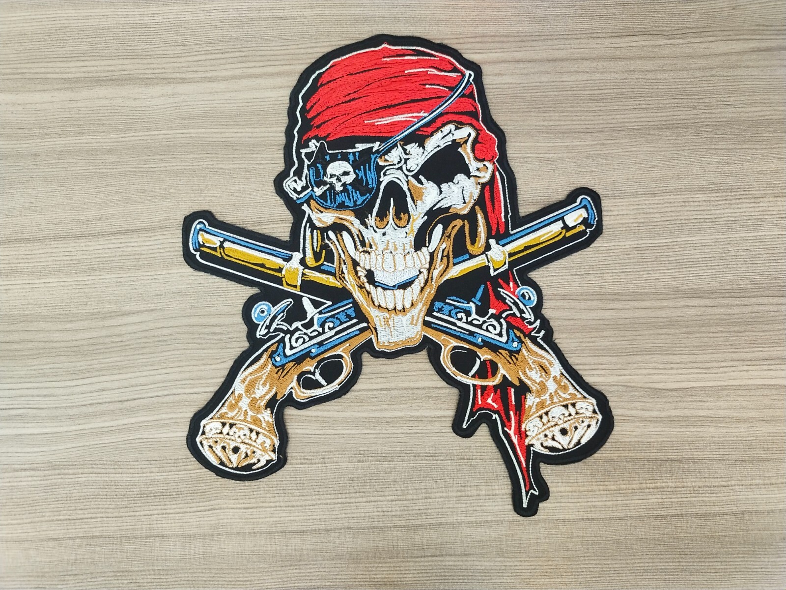 BIG PATCH Pirate Skull Biker Chopper Motorcycle Rider Embroidered Iron on Patch