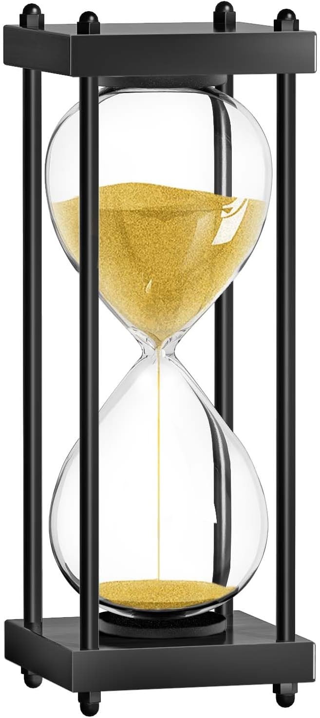 60 Minutes Hourglasses Timer: Large Black Wooden Gold Sand Timer Clock, Reloj De
