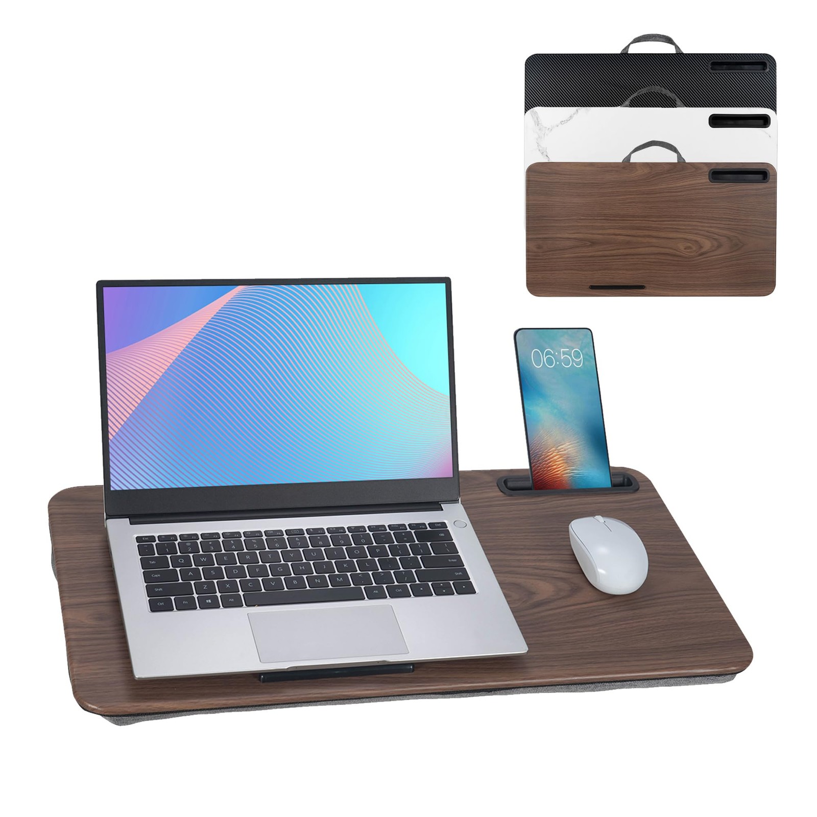 Portable Laptop Desk Fits Up to 16“ Laptops, with Tablet Slot, Built-in Cushi...