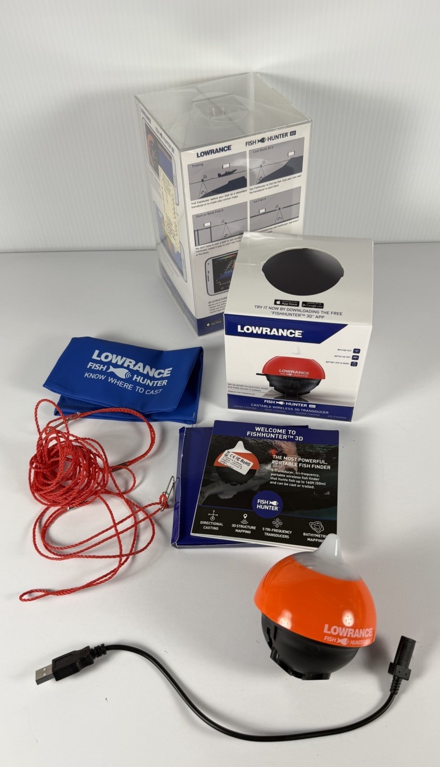 Lowrance Fish Hunter 3-D Wireless Transducer - with Box & Accessories