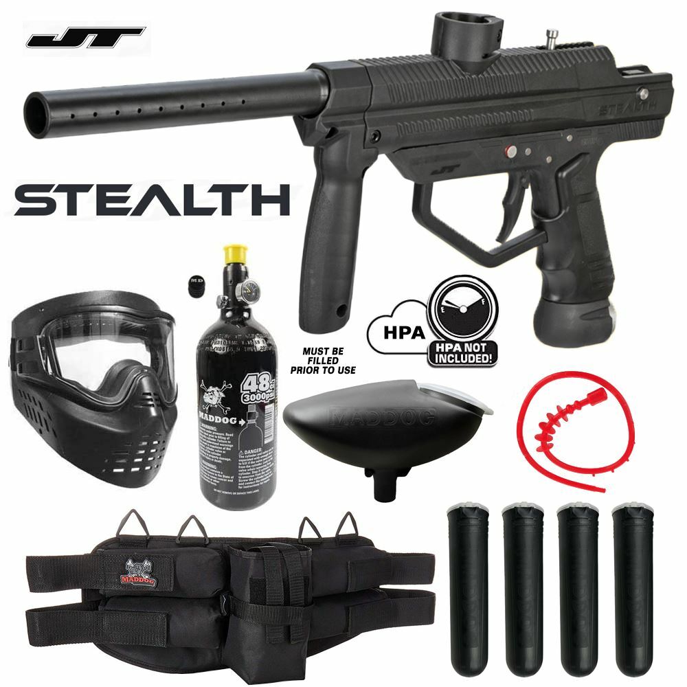 Maddog JT Stealth Semi-Automatic Silver HPA Paintball Gun Starter Package
